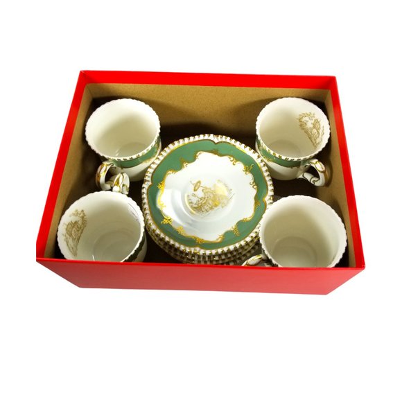 Espresso Coffee Antique Demi Cup Set English Bone China Royal Worcester Gift Set - Picture 10 of 15